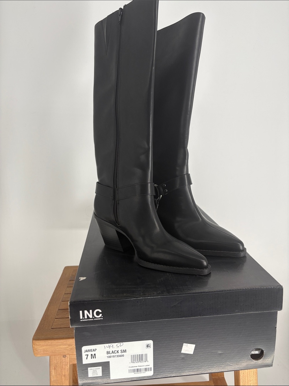 New INC International Concepts Black Over-the-Knee Pointed JAMEAP Boots size 7M